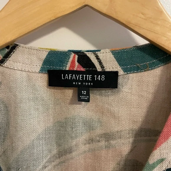 Lafayette 148 New York Pammie Abstract Linen Wrap Dress Size 12 - Picture 9 of 12